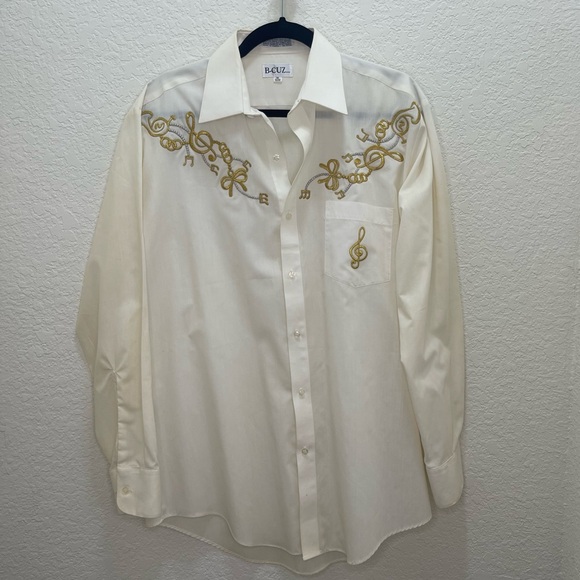 b-cuz Tops - B-Cuz‎ cream Button-Up Shirt Gold Musical Note Embroidery vintage music teacher